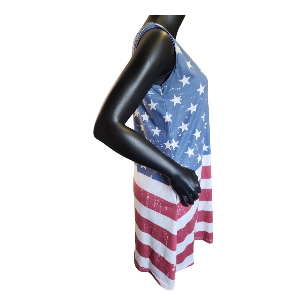 USA Flag Sleeveless Dress Patriotic Stars Stripes Red White Blue  M Womens‎ Used - Picture 6 of 12